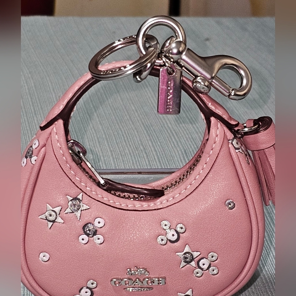 Coach Pink Mini Women's Bag Charm/Keyholder W Star Bling Design NWT - Picture 4 of 9